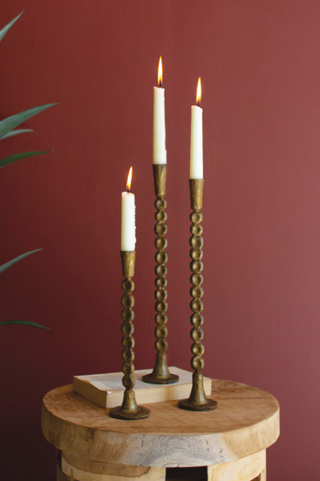 SET OF THREE ANTIQUE BRASS TAPER CANDLE HOLDER