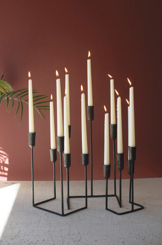 SET OF THREE MULTI TAPER RUSTIC CANDELABRAS