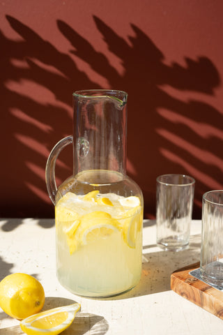 CLEAR GLASS PITCHER WITH ETCHING