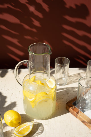 CLEAR GLASS PITCHER WITH ETCHING