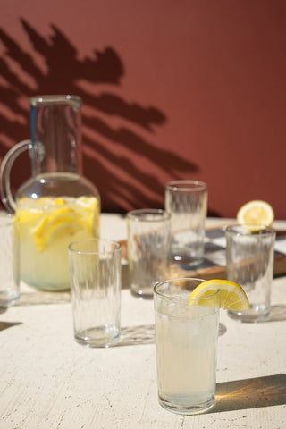 CLEAR GLASS PITCHER WITH ETCHING