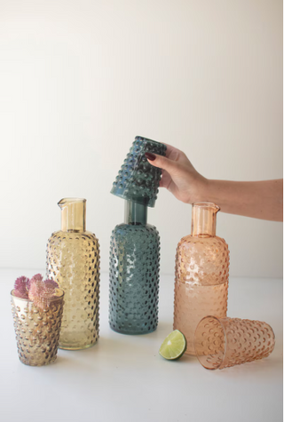 SET OF THREE BUBBLE GLASS CARAFES W TUMBLER - ONE EACH