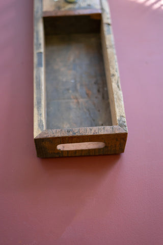 RECYCLED WOODEN TRAY WITH FOUR CANDLE HOLDERS