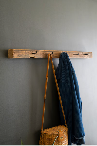 RECYCLED WOOD COATRACK WITH FORGED IRON HOOKS