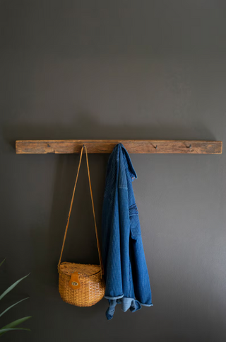 RECYCLED WOOD COATRACK WITH FORGED IRON HOOKS