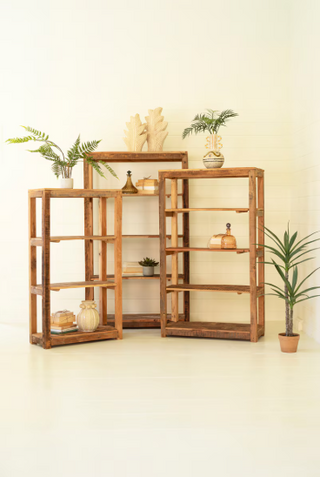 SET OF THREE RECYCLED WOOD SHELVING UNITS