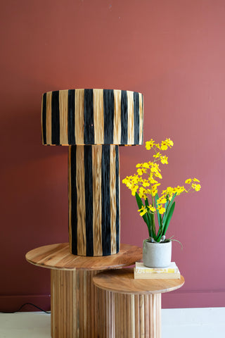 NATURAL AND BLACK RAFFIA TABLE LAMP