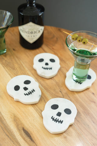 SET OF FOUR SKULL MARBLE COASTERS