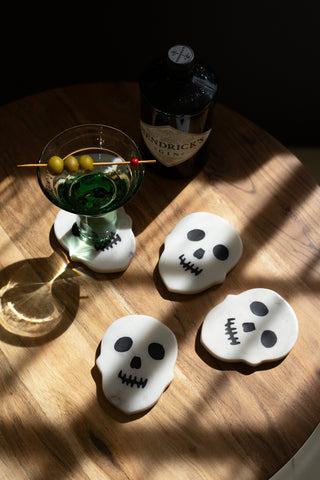 SET OF FOUR SKULL MARBLE COASTERS