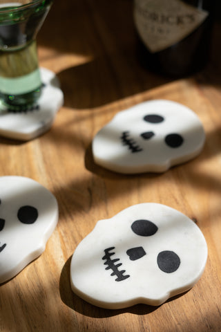 SET OF FOUR SKULL MARBLE COASTERS