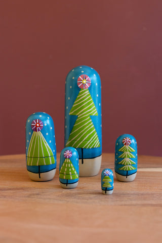 SET OF FIVE NESTING DOLLS - CHRISTMAS TREES