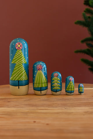 SET OF FIVE NESTING DOLLS - CHRISTMAS TREES