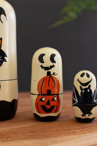 SET OF FIVE NESTING WOODEN HALLOWEEN DOLLS