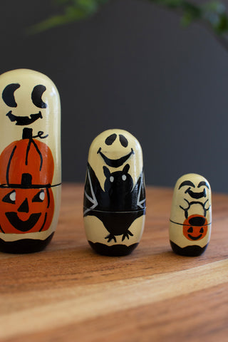 SET OF FIVE NESTING WOODEN HALLOWEEN DOLLS