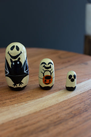 SET OF FIVE NESTING WOODEN HALLOWEEN DOLLS