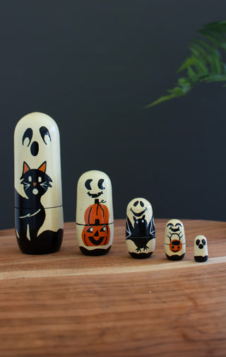 SET OF FIVE NESTING WOODEN HALLOWEEN DOLLS