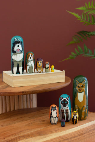 SET OF FIVE NESTING WOODEN DOG DOLLS