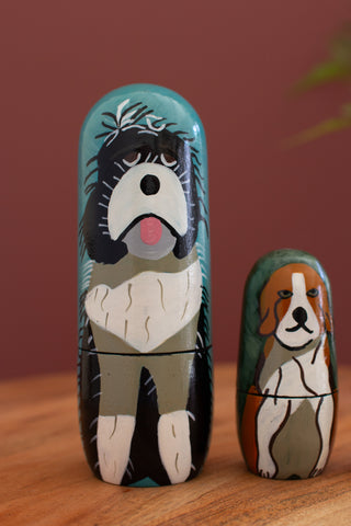 SET OF FIVE NESTING WOODEN DOG DOLLS