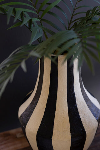 BLACK AND WHITE PAPER MACHE VASE - VERTICAL STRIPES