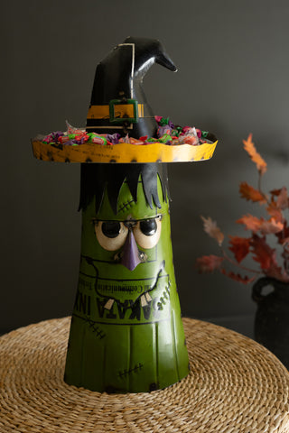 RECYCLED IRON GREEN GHOST WITH CANDY HAT