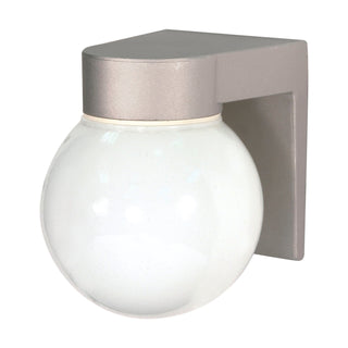 1 Light - 8" - Utility; Wall Mount - With White Glass Globe - Satin Aluminum Finish