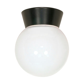 1 Light - 8" - Utility; Ceiling Mount - With White Glass Globe - Bronzotic Finish