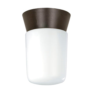 1 Light - 8" - Utility; Ceiling Mount - With White Glass Cylinder - Bronzotic Finish