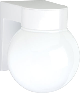 1 Light - 8" - Utility; Wall Mount - With White Glass Globe - White Finish