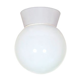 1 Light - 8" - Utility; Ceiling Mount - With White Glass Globe - White Finish