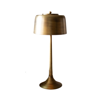 Tall Antique Brass Table Lamp with Brass Shade