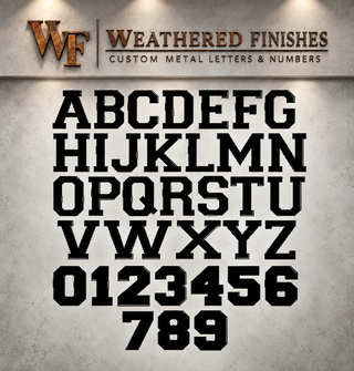 18 Inch Varsity Font Metal Letters and Numbers in Rustic Finish