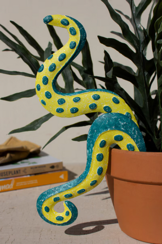 SET OF FOUR PAINTED METAL OCTOPUS TENTACLES PLANT STAKES