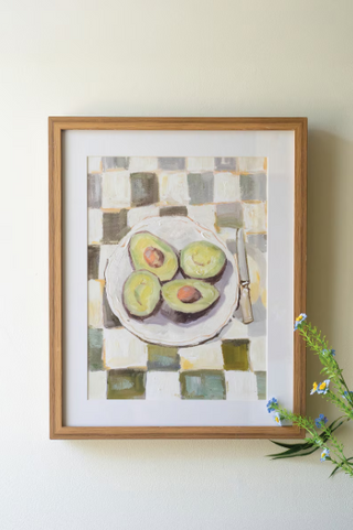 FRAMED ACRYLIC PAINTING UNDER GLASS - AVOCADOS