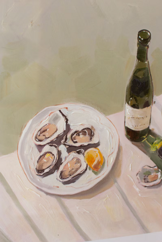 FRAMED ACRYLIC PAINTING UNDER GLASS - OYSTERS