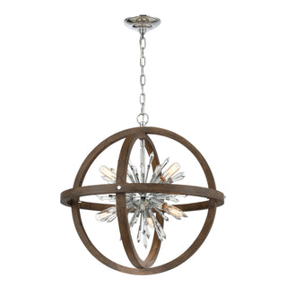 Morning Star 30'' Wide 10-Light Pendant - Aged Fir with Chrome