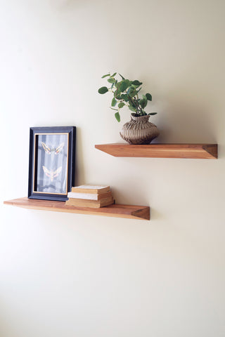 SET OF TWO FLOATING ACACIA WOOD SHELVES