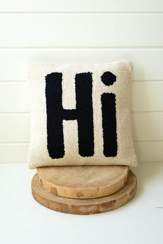 “Hi” HAND-HOOKED PILLOW