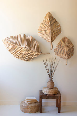 SET OF THREE TEAKWOOD LEAVES WALL ART