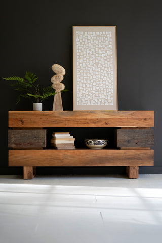 RECYCLED AND ACACIA WOOD CONSOLE TABLE WITH TWO DRAWERS