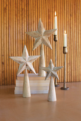 SET OF THREE WOODEN TABLE TOP STARS - WHITEWASH