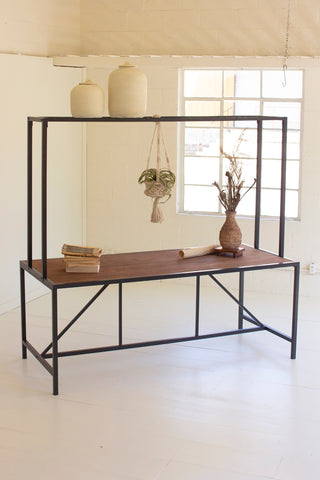 METAL STORE DISPLAY TABLE WITH WOODEN TOP