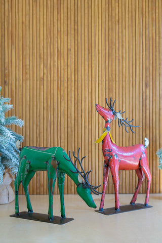 SET OF TWO RECYCLED METAL DEER - ONE EACH COLOR