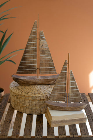 SET OF TWO RUSTIC RECYCLED WOOD SAIL BOATS