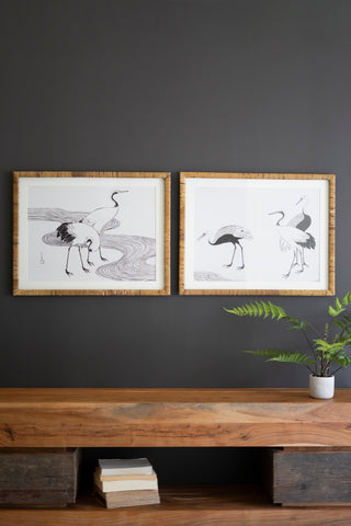 SET OF TWO FRAMED SHORE BIRD PRINTS UNDER GLASS