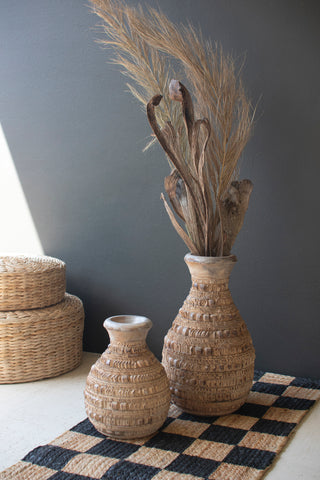 SET OF TWO CARVED WOODEN VASES