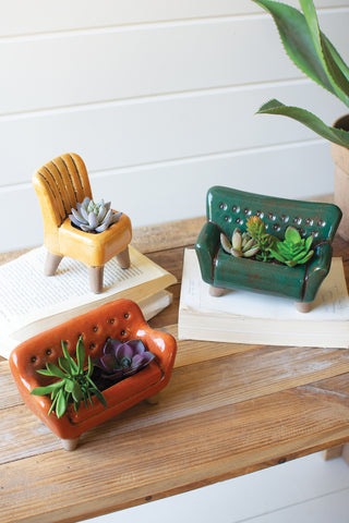 SET OF THREE CERAMIC SOFA AND CHAIR PLANTERS