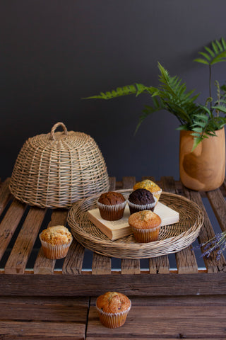 WICKER SERVING TRAY WITH DOME COVER