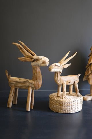 SET OF TWO RUSTIC TEAK REINDEER