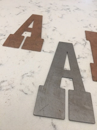 10 Inch Metal Letters and Numbers - Rusty or Natural Steel Finish - Playbill Font