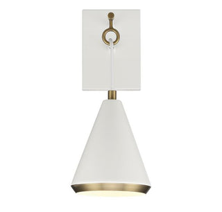 1-Light Wall Sconce in White with Natural Brass